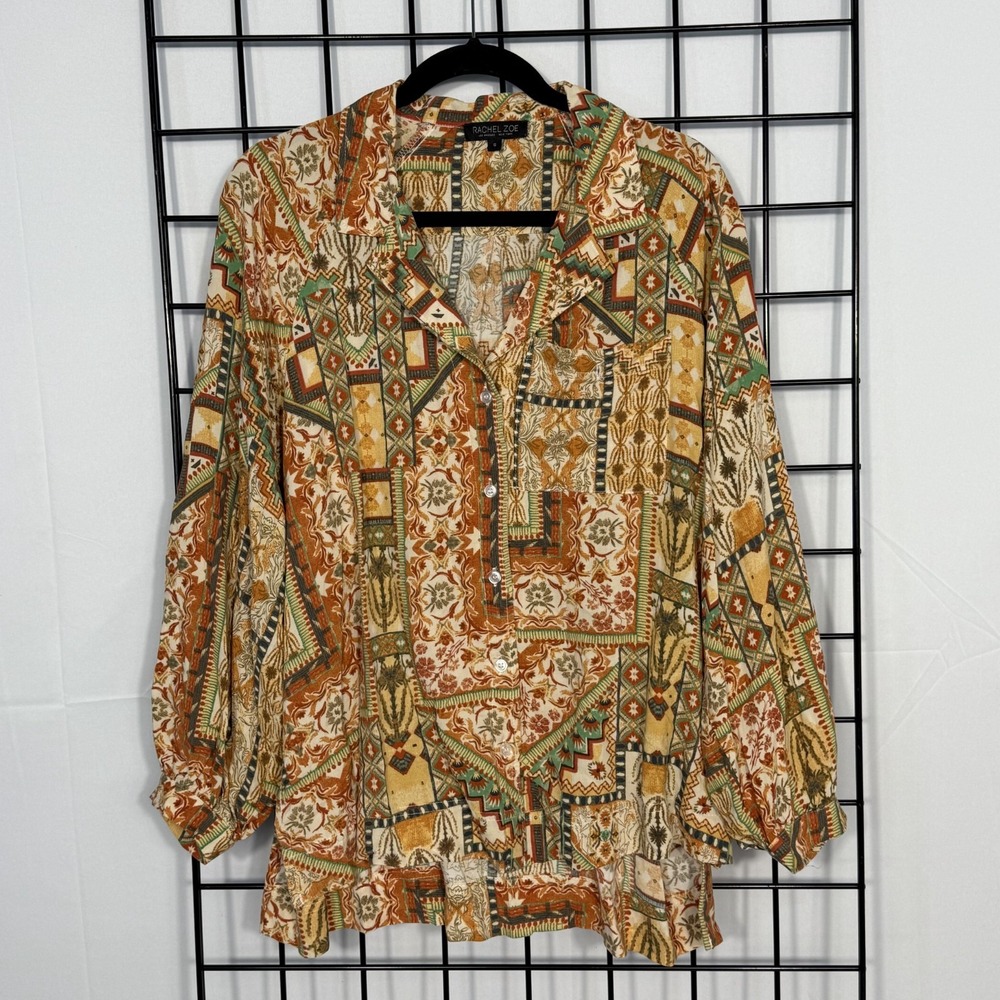 Rachel Zoe Southwestern Button Up Shirt Womens Small‎ Multicolor Oversized Boho